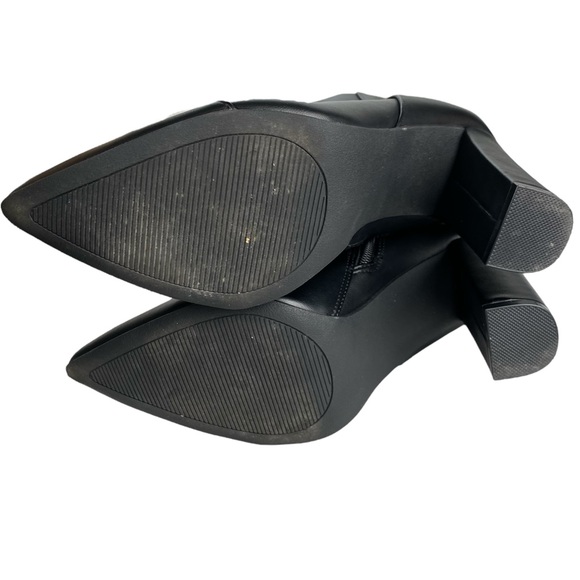 XOXO Women's Fedela Block Heel Black Ankle Boot Pointed Toe Faux Leather Booties - Picture 8 of 9